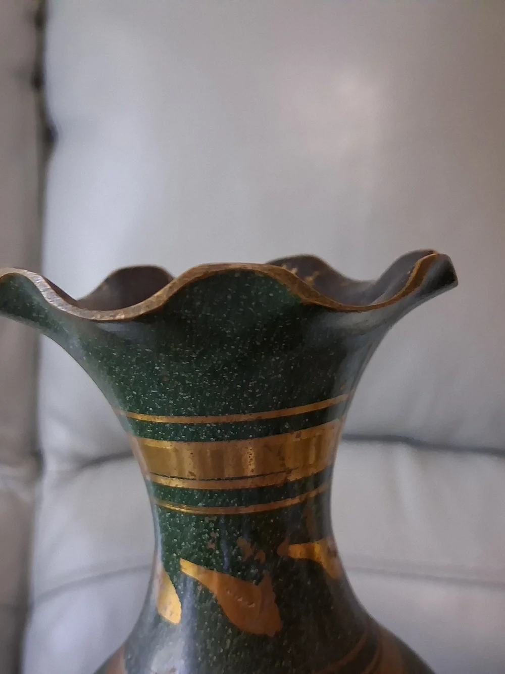 Vintage Brass & Enamel Etched Vase